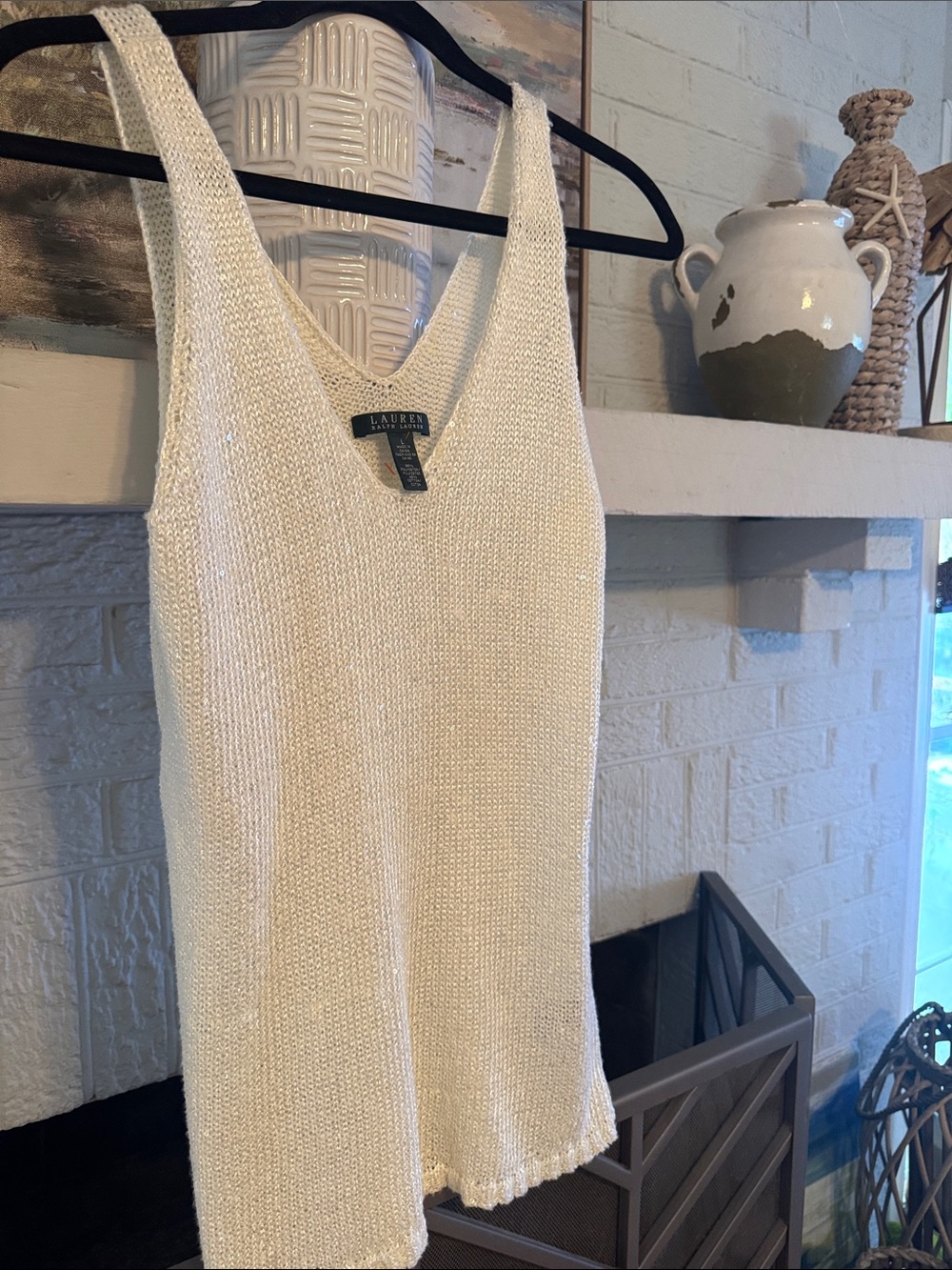 Ralph Lauren Cream Knit V-Neck Tank Top - Picture 5 of 11